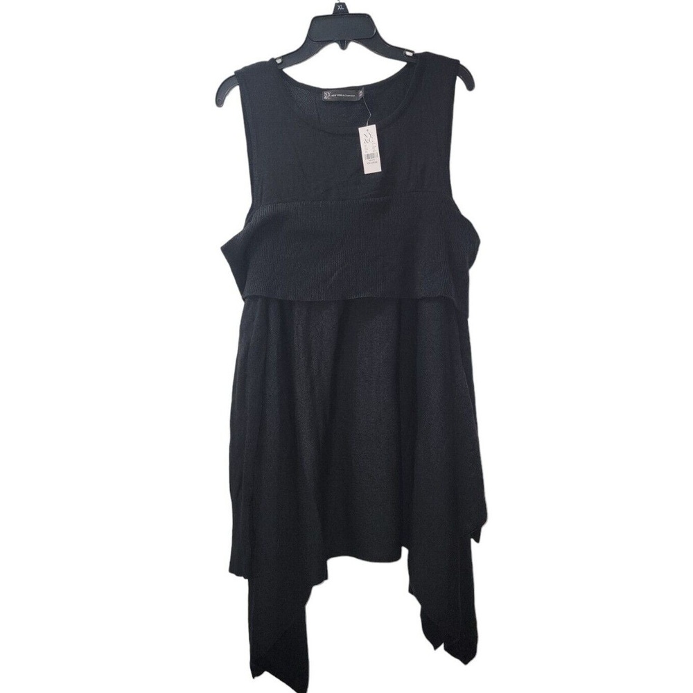 NY&C Black Sleeveless Knit Top Handkerchief Hem Casual‎ Tank XXLarge